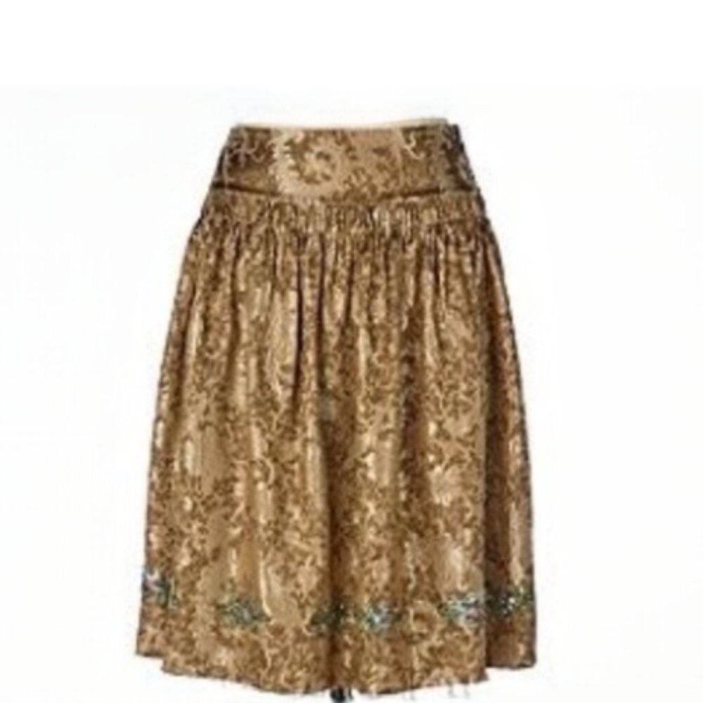 Anthropologie Golden Age‎ Skirt by Snak Gold Brocade Sequin Floral Hem Size 6